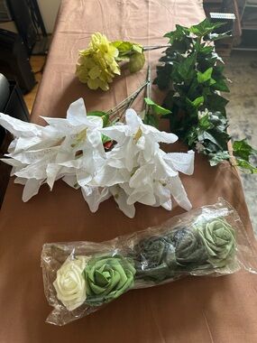 White Lily Faux Floral Bundle with Green Accents